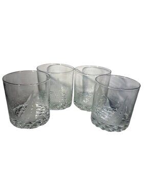 Frosted True North Franc Nord Bar Glasses Nautical Whiskey Low Ball Lot of 4